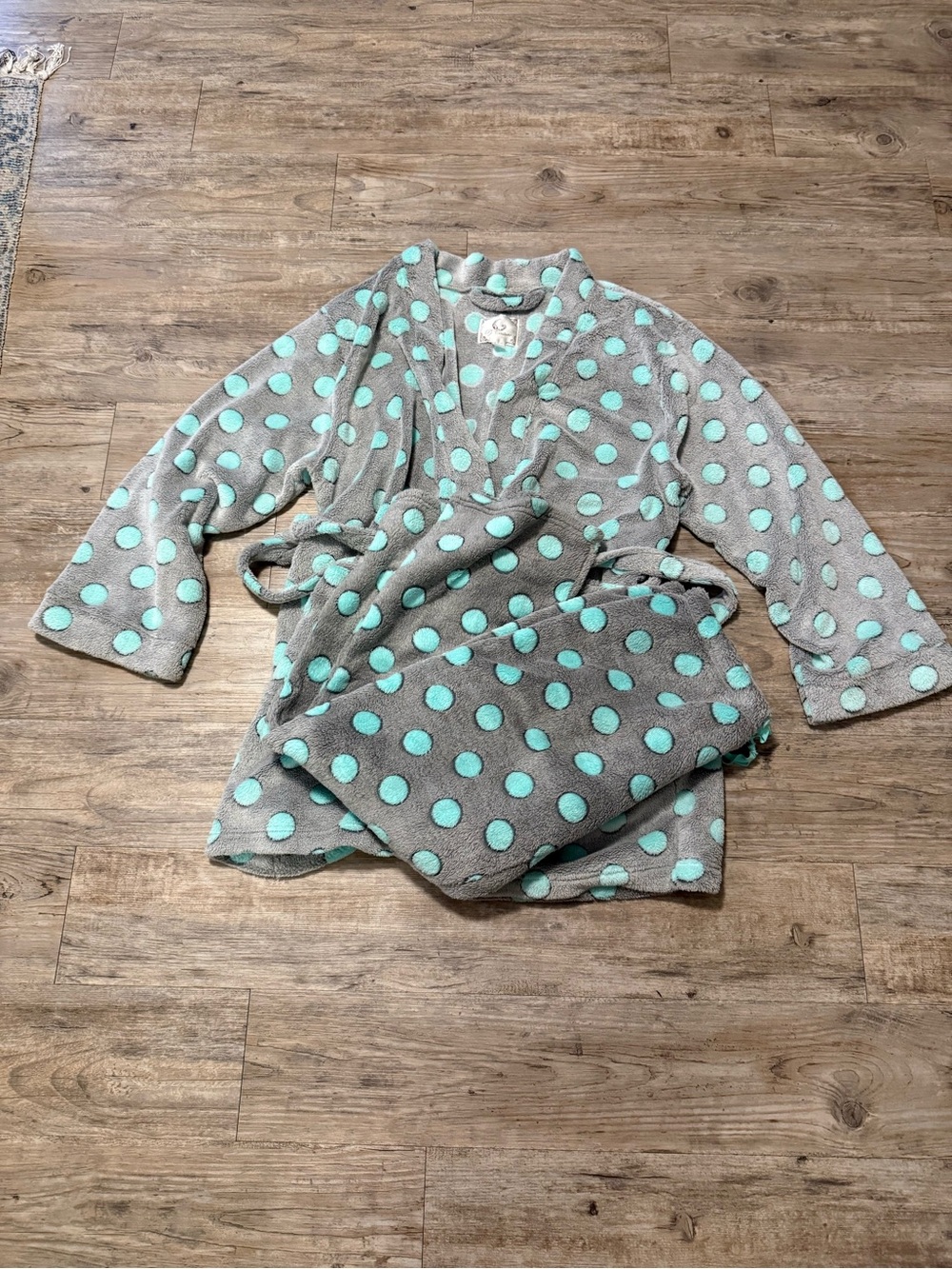 Pj Couture Gray Robe with Aqua Polka Dots with Pants